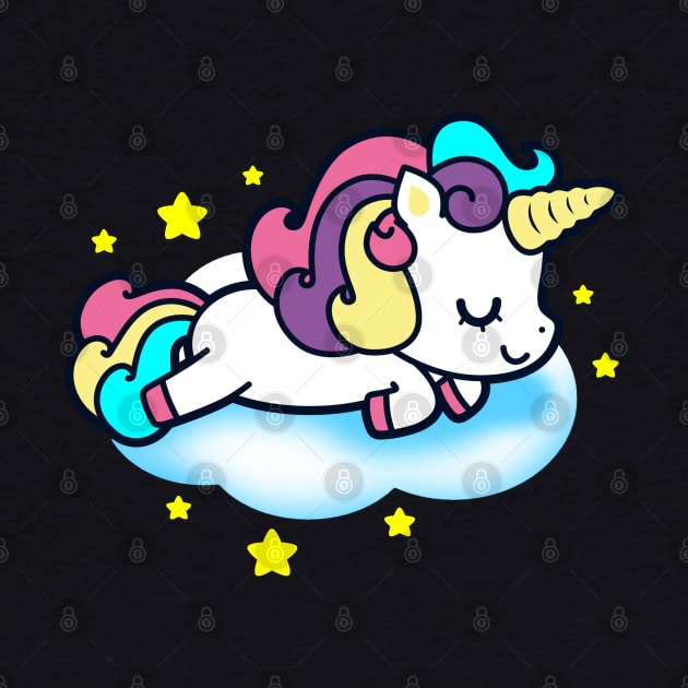 Cute Kawaii Unicorn Sleeping on Clouds Unicorn Gift for Kids by BoggsNicolas